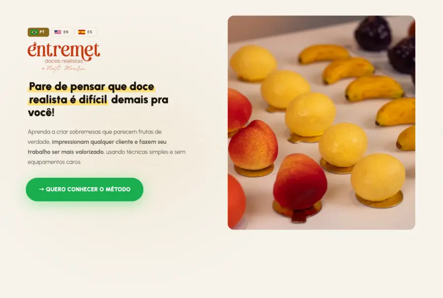 Página de vendas de aluno: Confeitaria