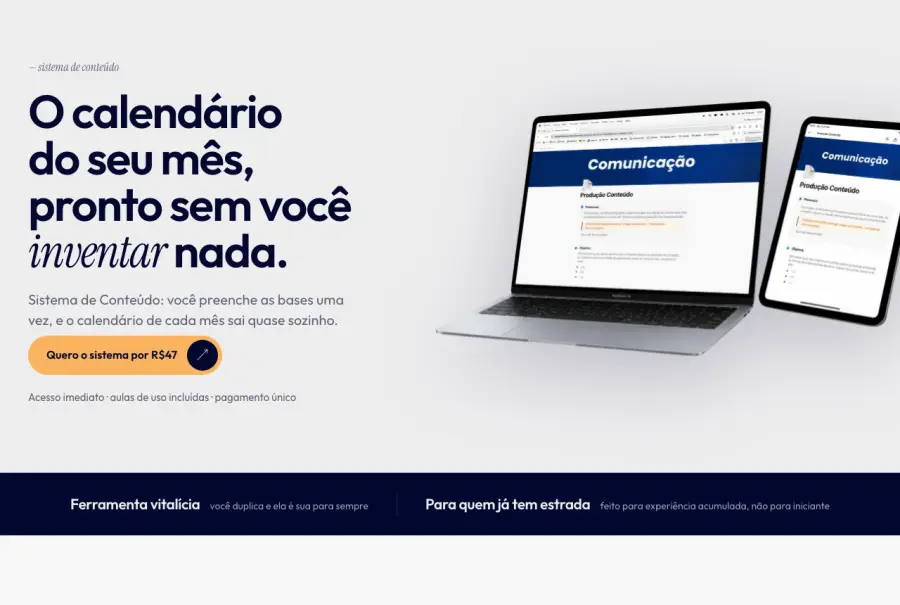 Página de vendas de aluno: Sistema de conteúdo