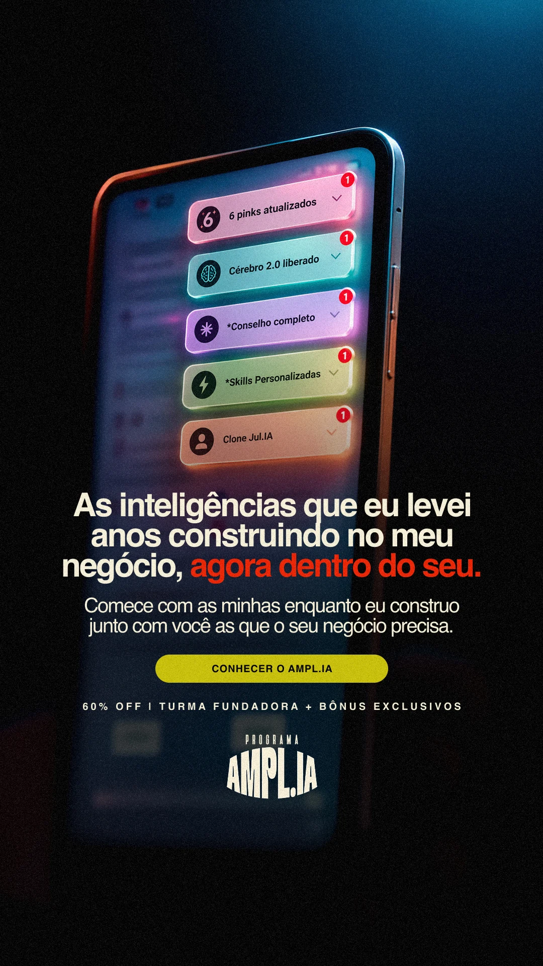 Anúncio Ampl.IA com as inteligências usadas no negócio