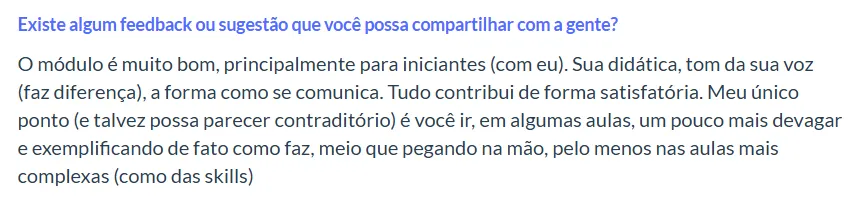 Print de feedback de aluno 14