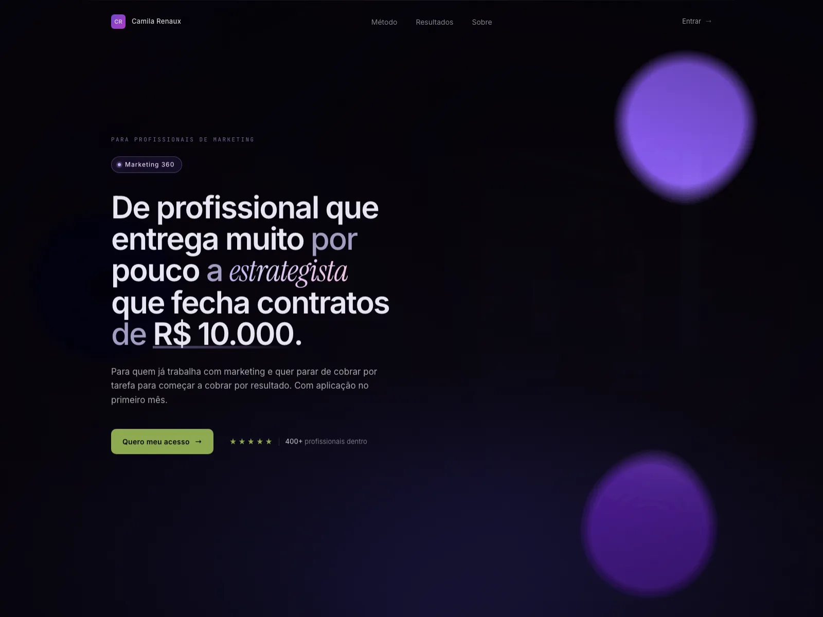 Página de vendas pronta. Exemplo Marketing 360.