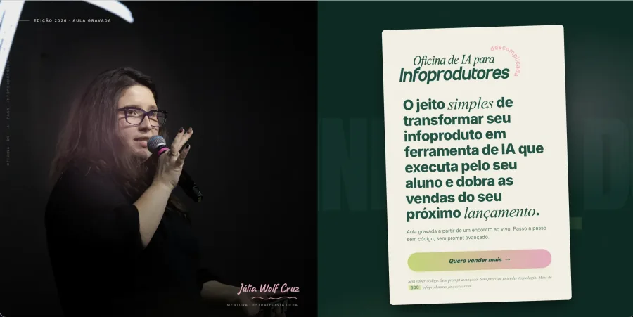 Hero da Oficina de IA para Infoprodutores no laptop